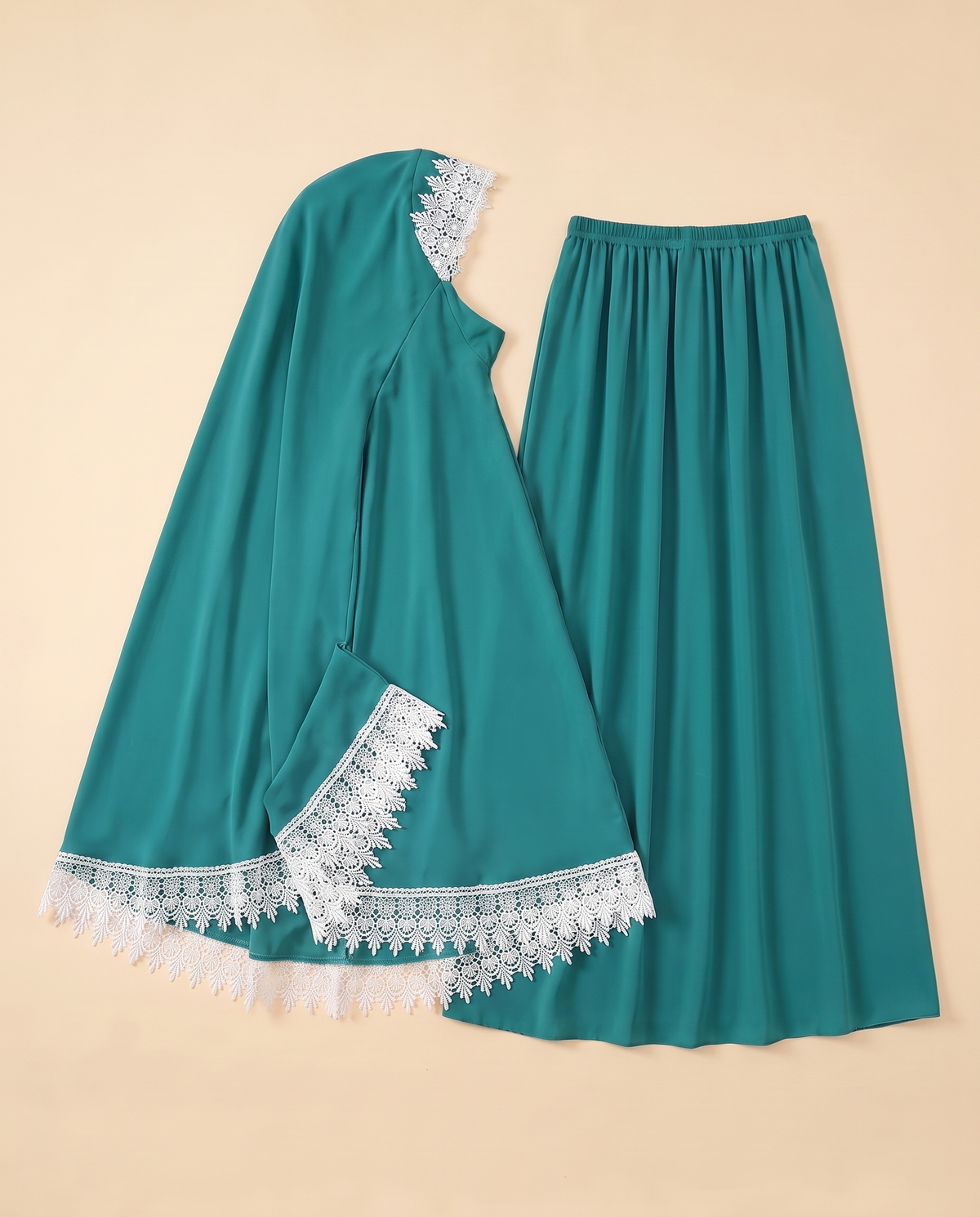 Rawda Applique Two-Piece Prayer Set – Teal