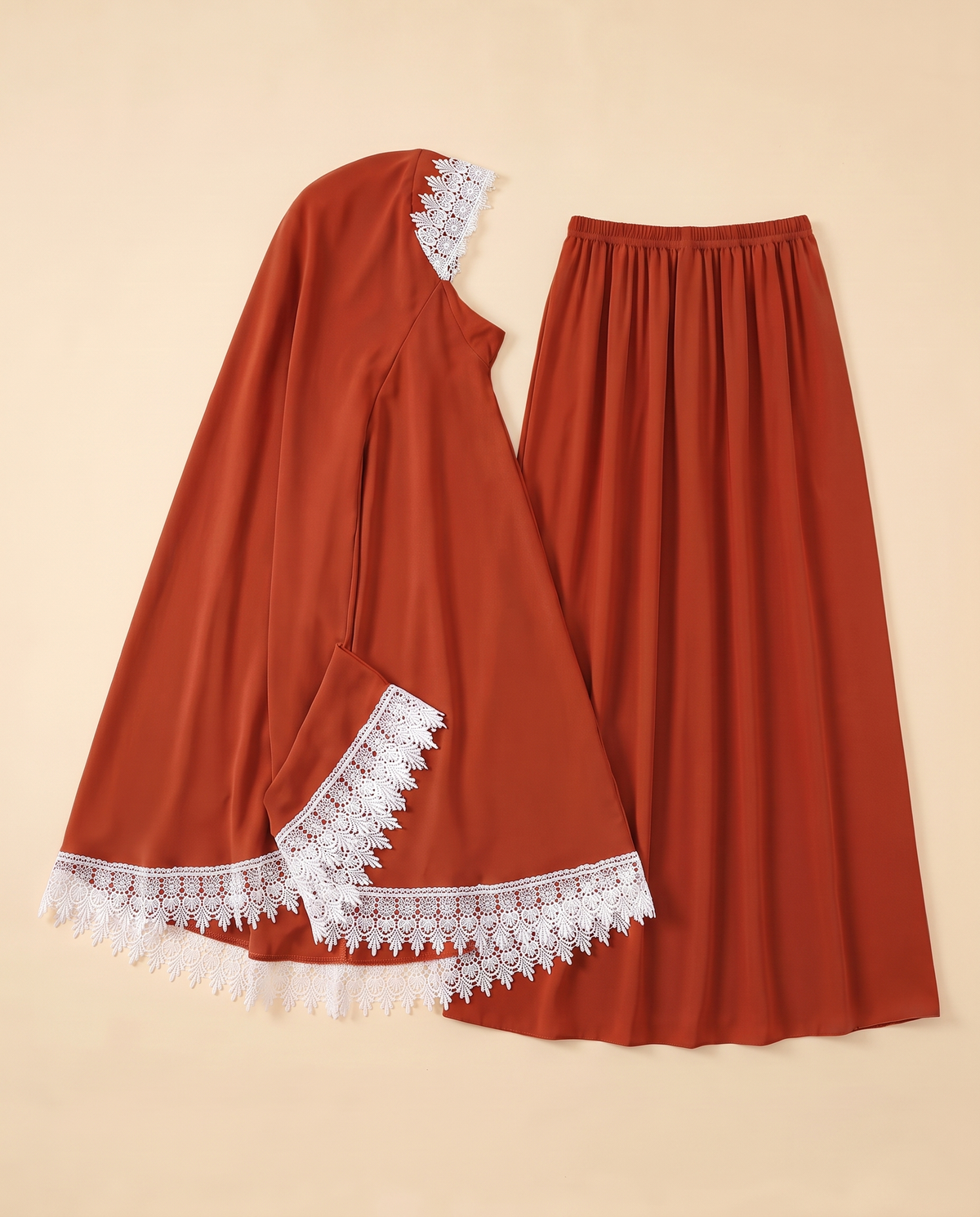 Rawda Applique Two-Piece Prayer Set – Rust