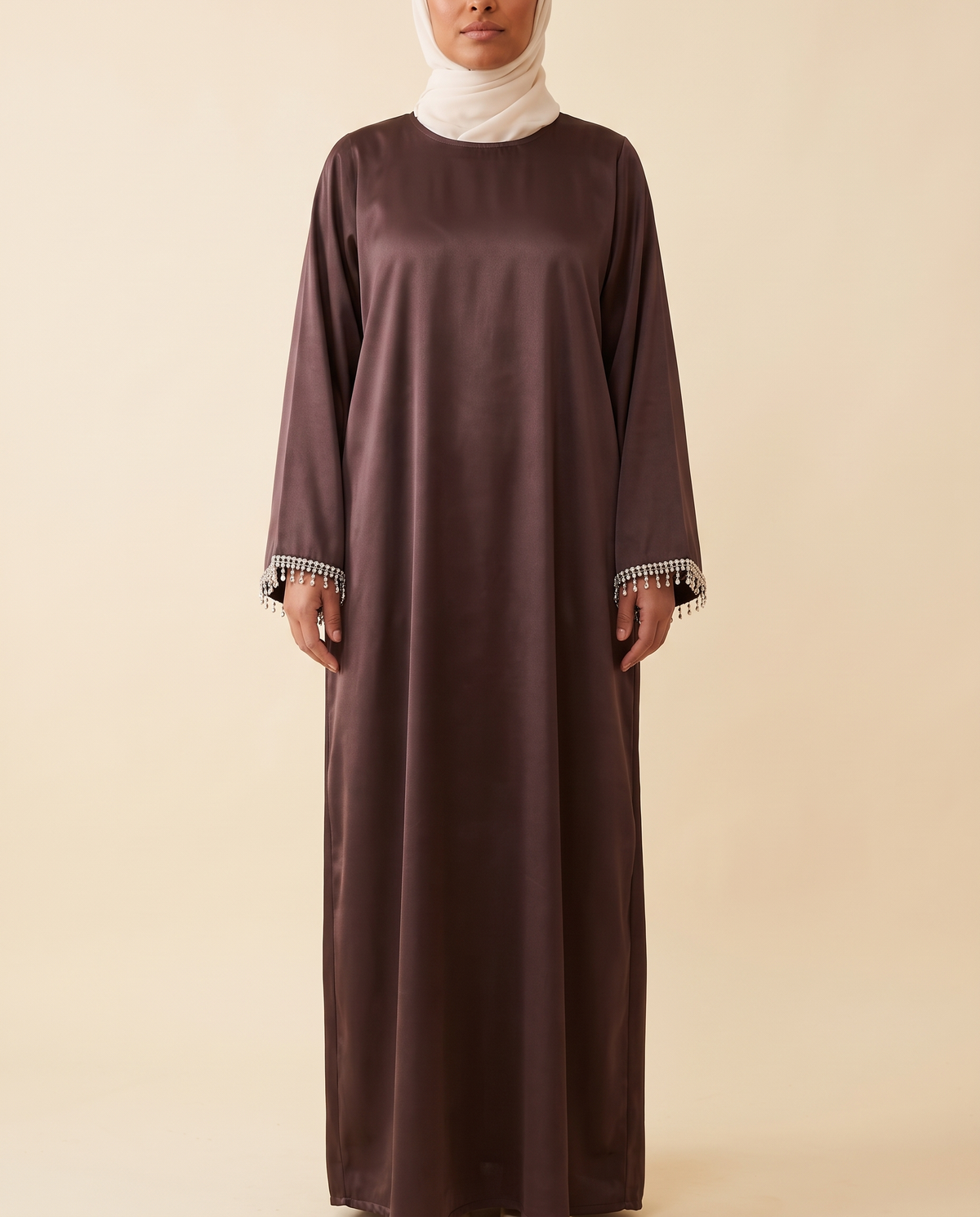 Roya crystal-cuff kaftan in Brown, front