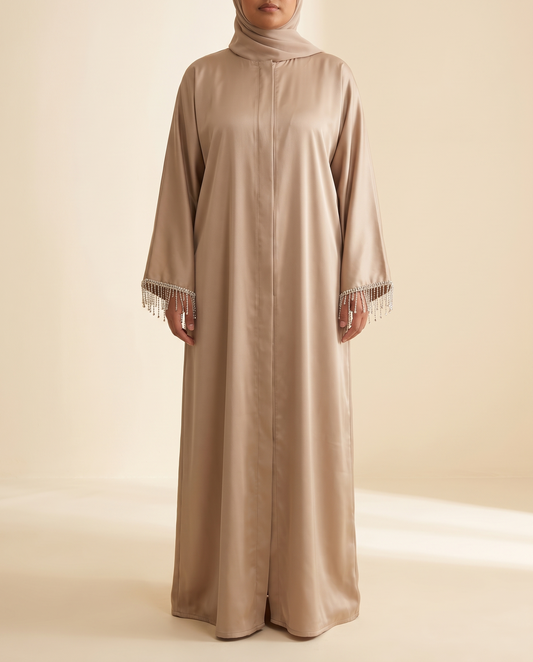 Roya crystal-cuff kaftan in Sand, front