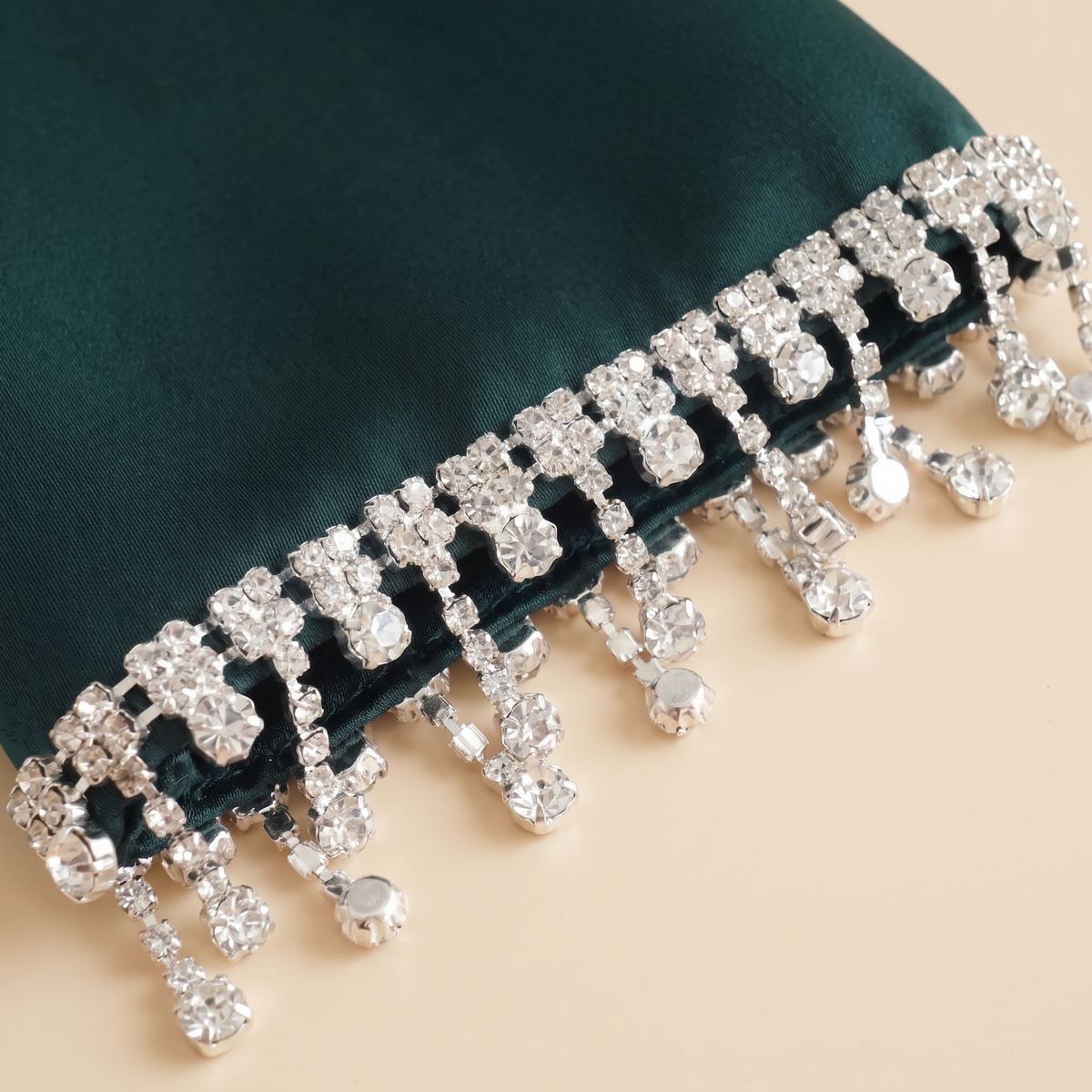Roya crystal-cuff kaftan — crystal fringe cuff detail