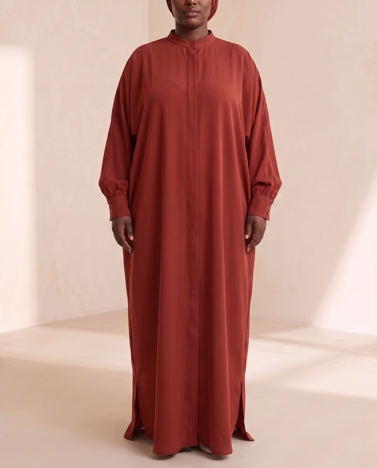 Reem kaftan in Brick Red, front