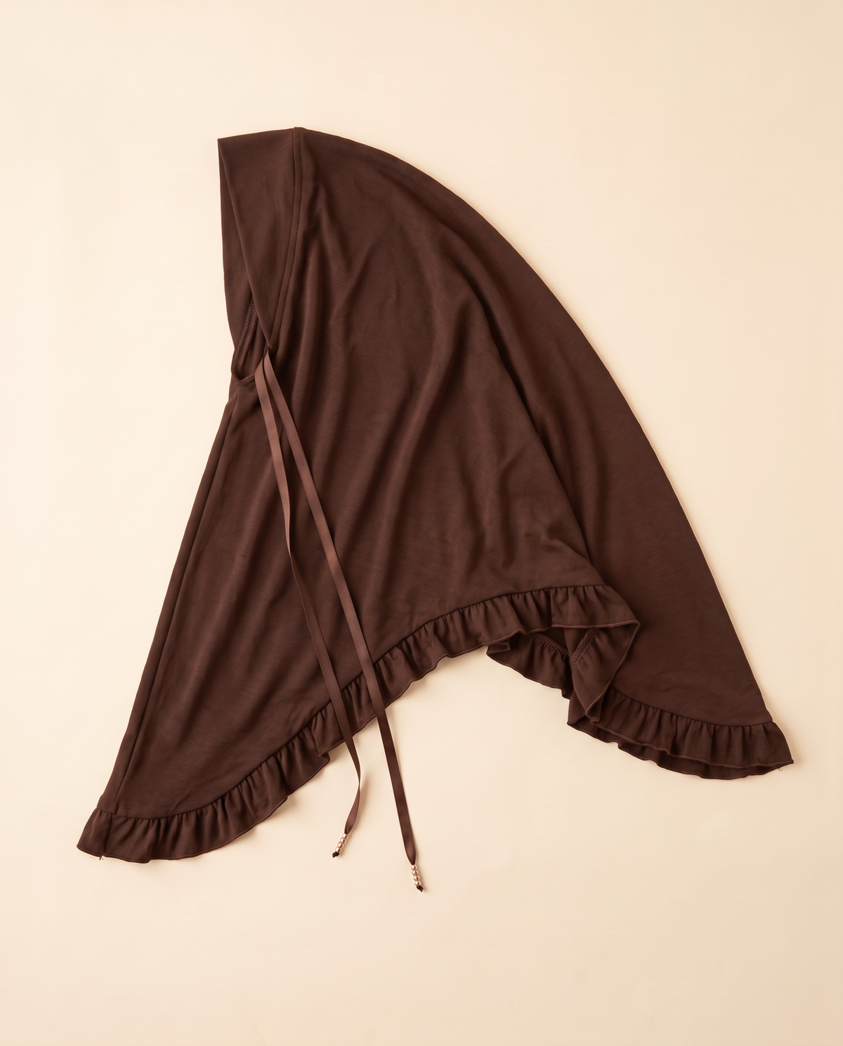 Ruffle-hem instant hijab in Brown, flat