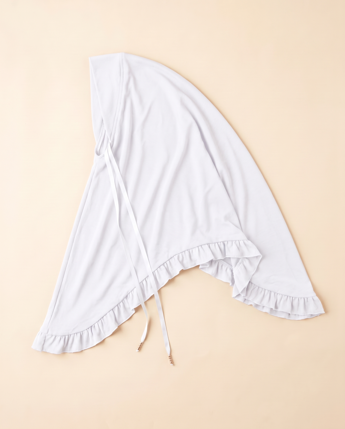 Ruffle-hem instant hijab in White, flat