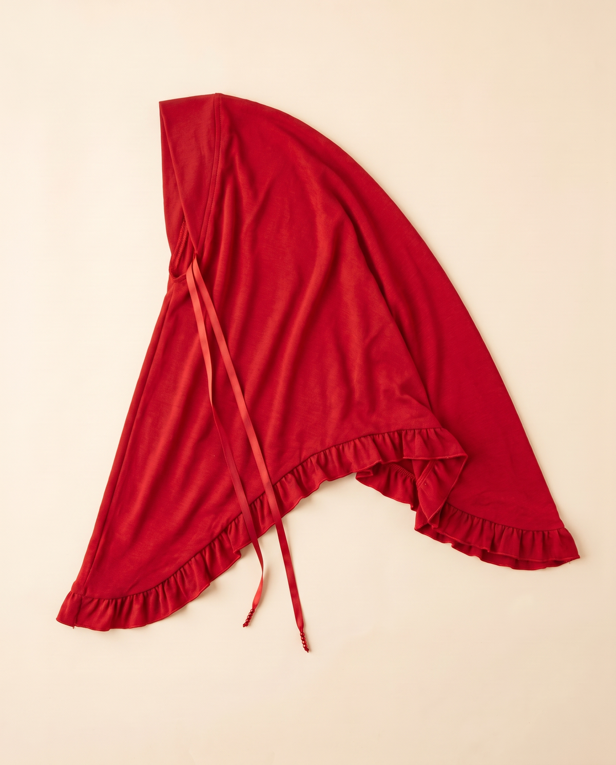 Ruffle-hem instant hijab in Red, flat