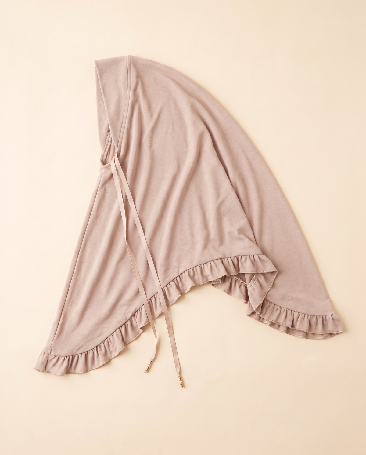 Ruffle-hem instant hijab in Beige, flat