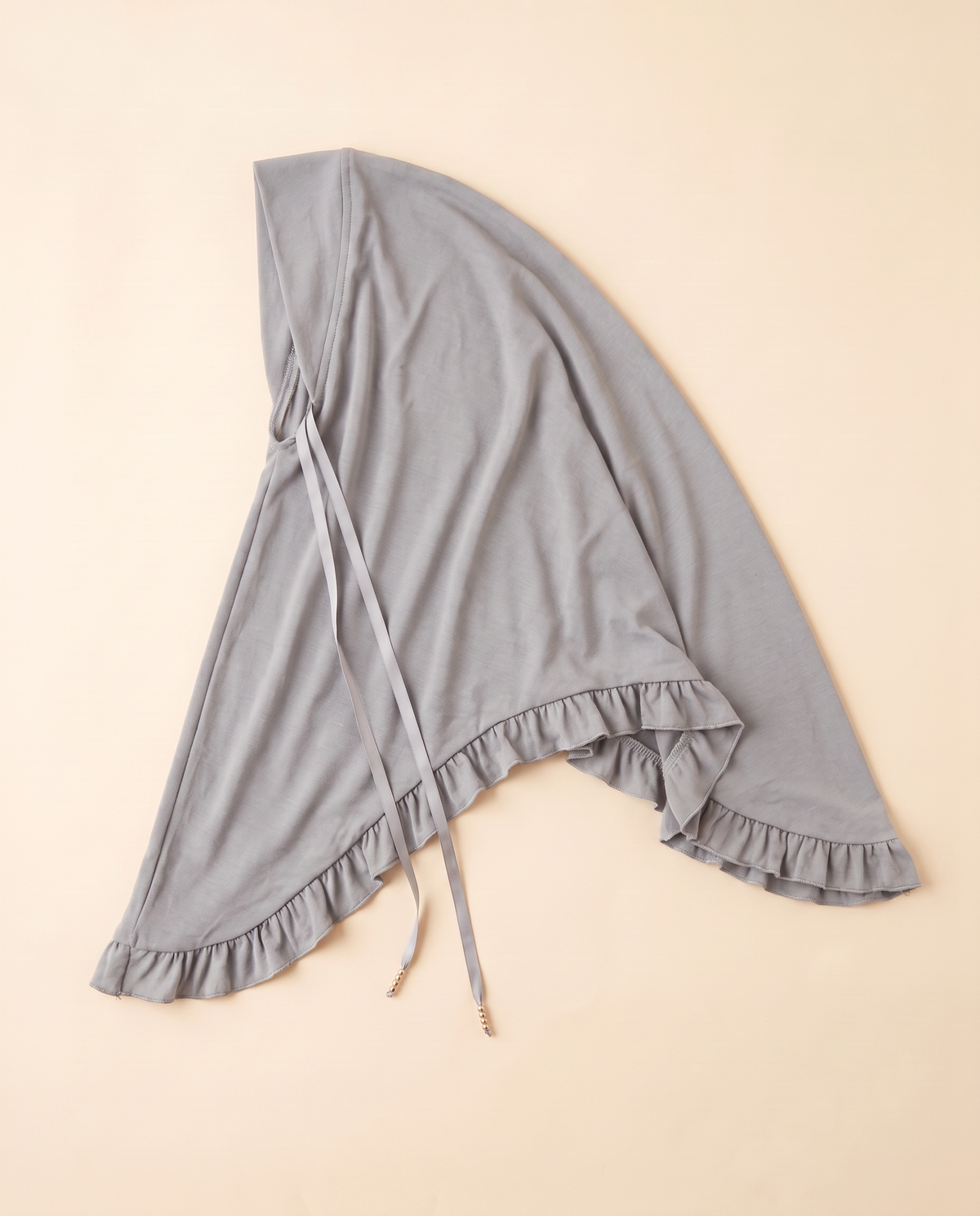 Ruffle-hem instant hijab in Light Grey, flat