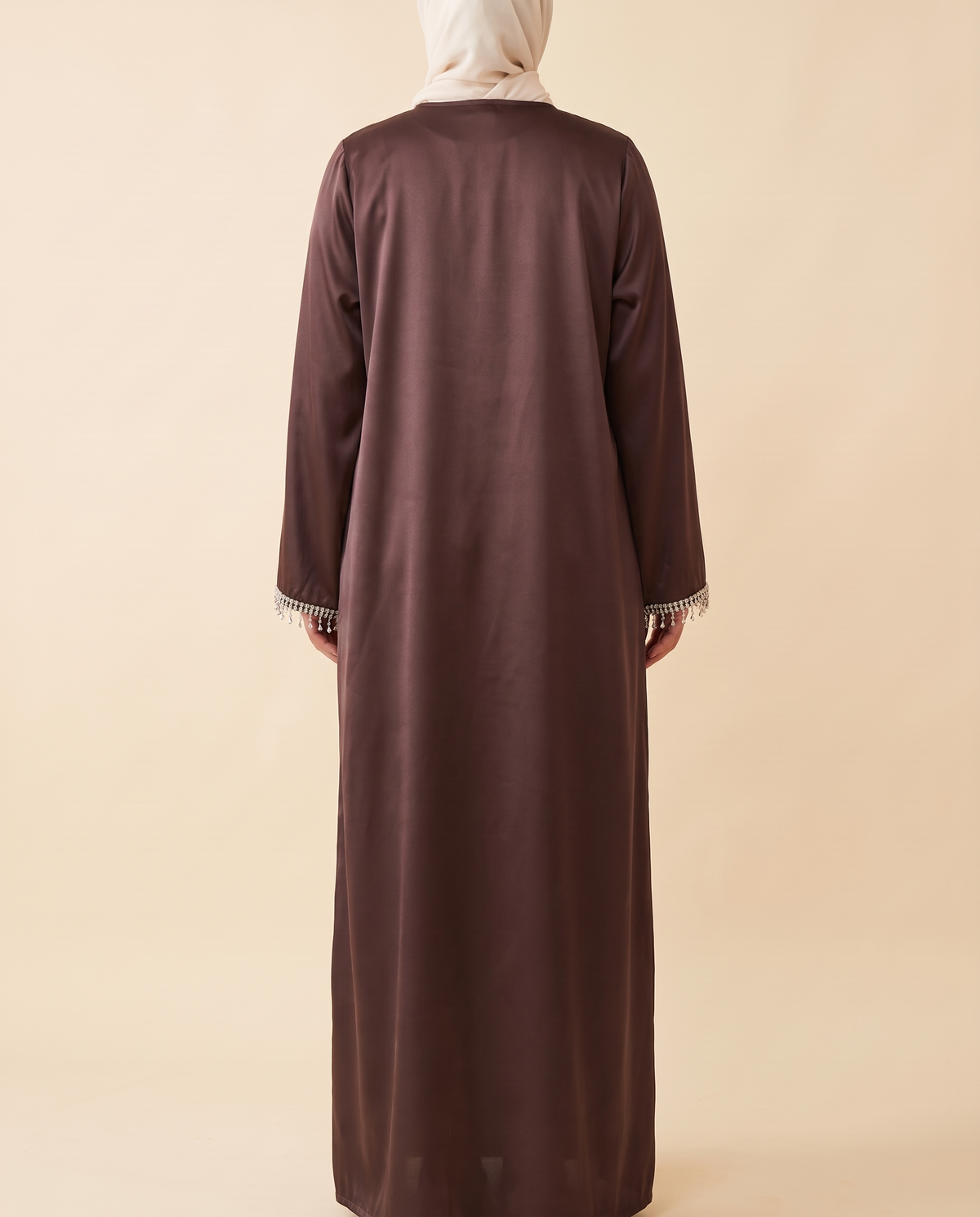 Roya crystal-cuff kaftan in Brown, back view