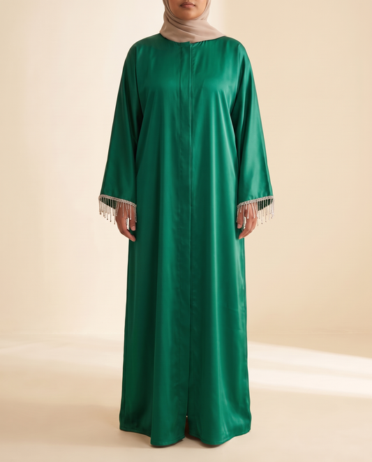 Roya crystal-cuff kaftan in Emerald, front