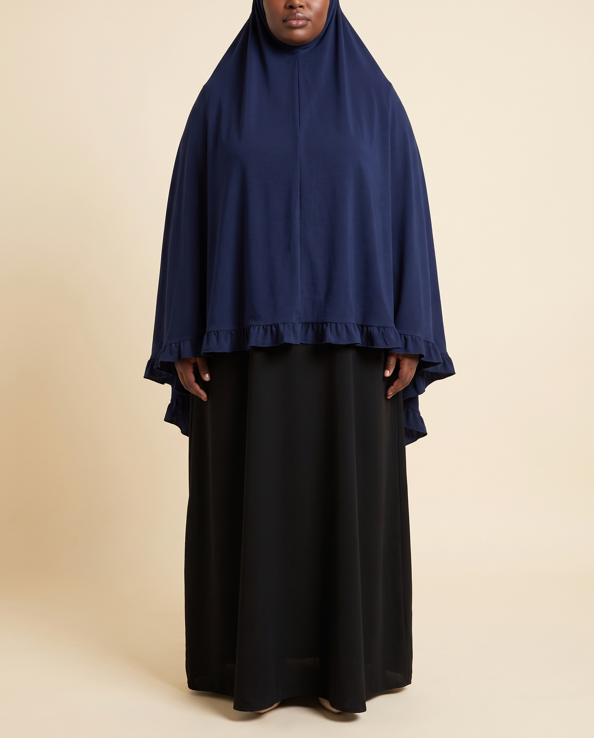 Sakina overhead khimar in Navy, front