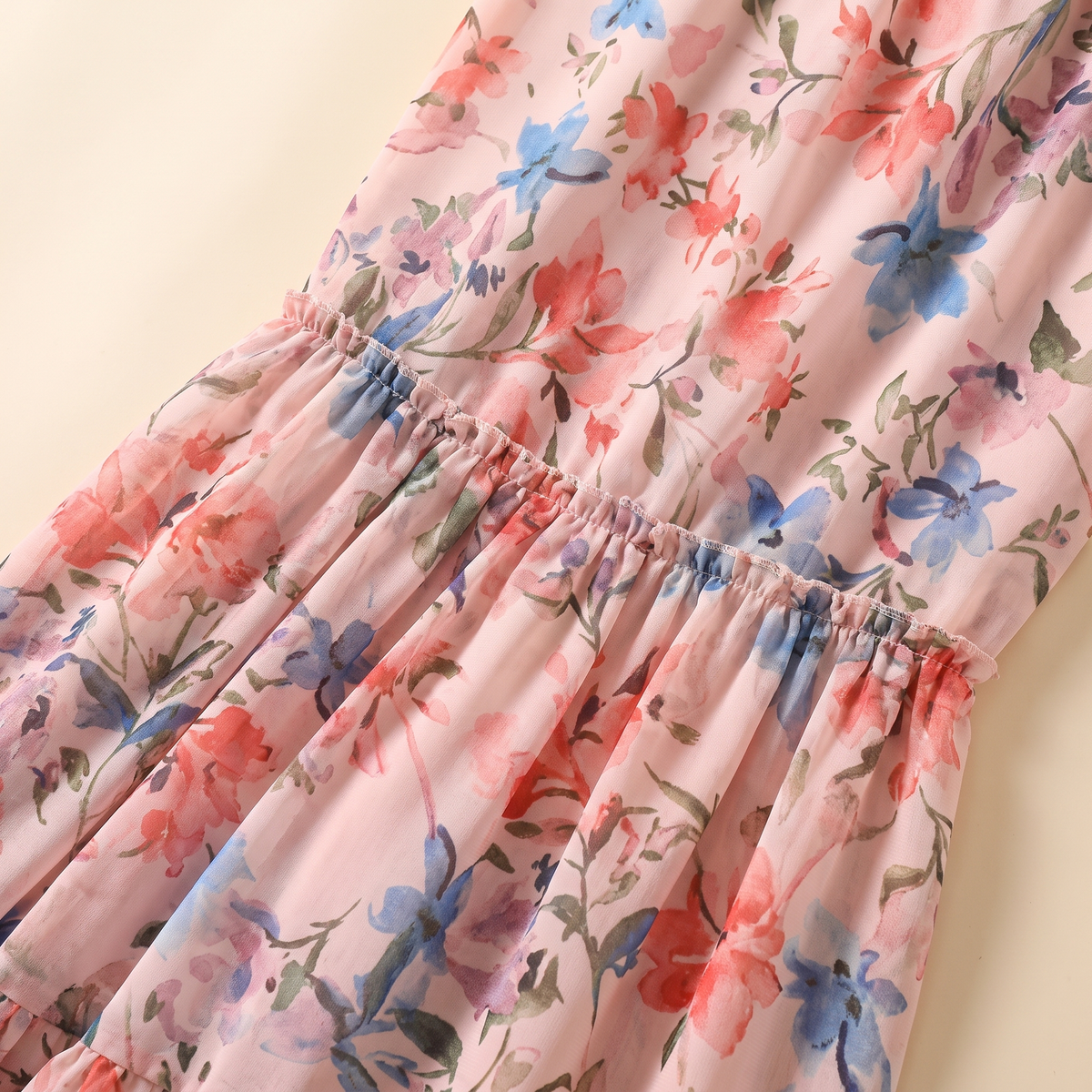 Floral chiffon tiered maxi dress — print and tier detail