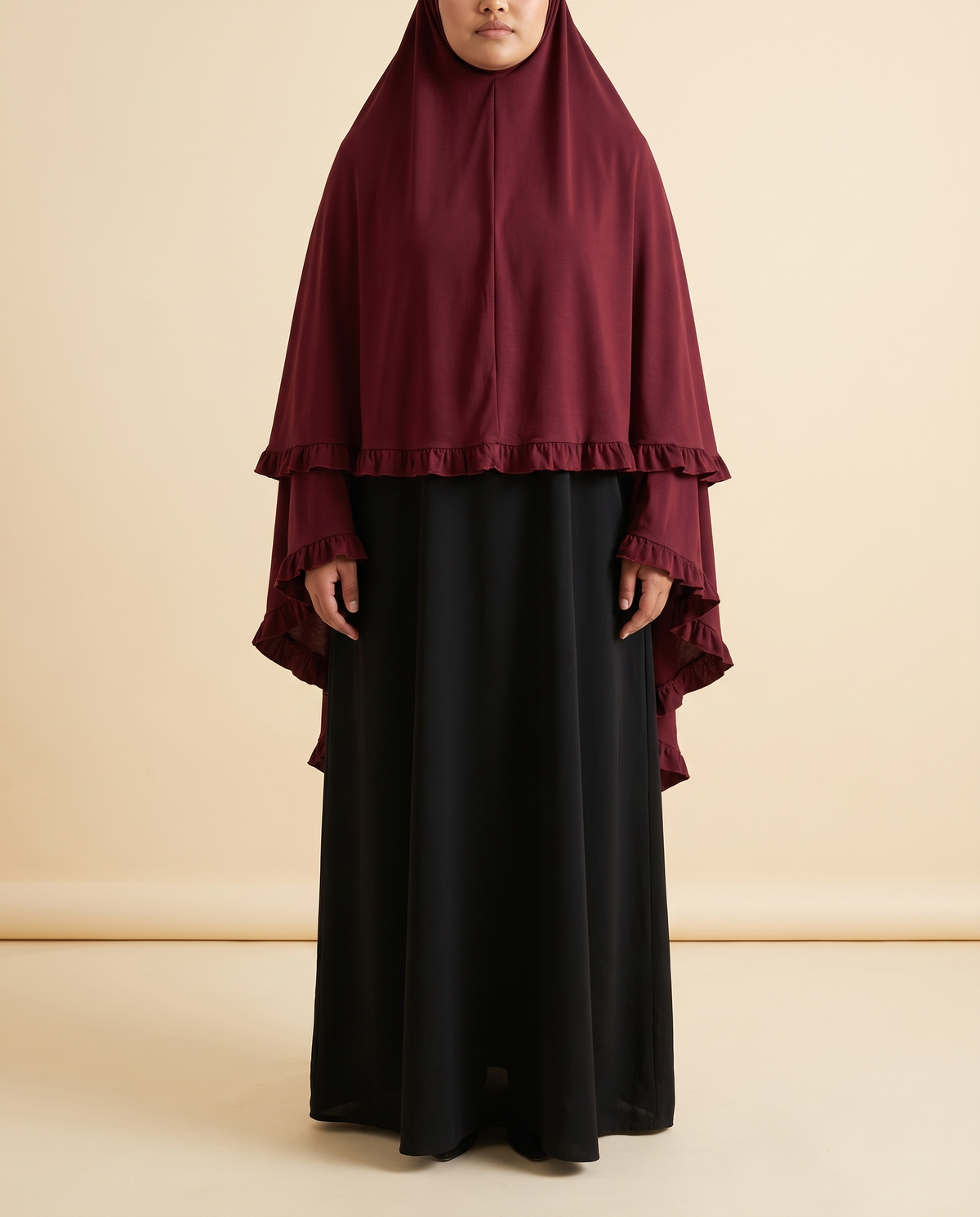 Sakina overhead khimar in Dark Red, front