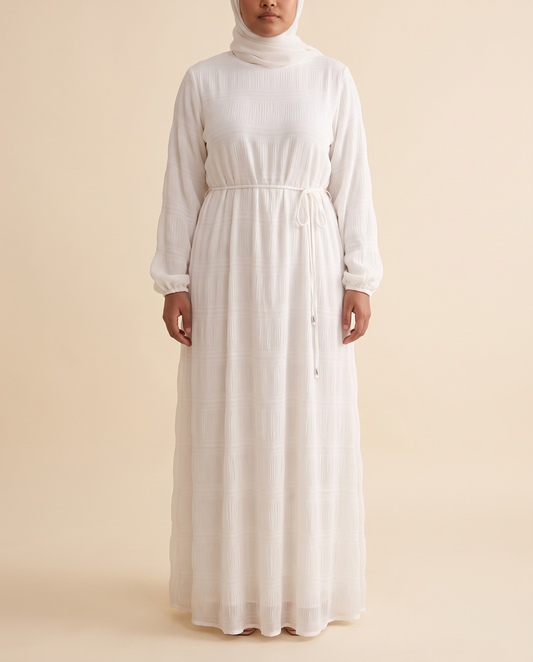 Crinkle chiffon tie-waist maxi dress in White, front