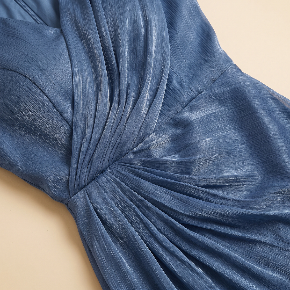 Shimmer satin wrap dress and sheer abaya set — crinkle satin and wrap bodice detail