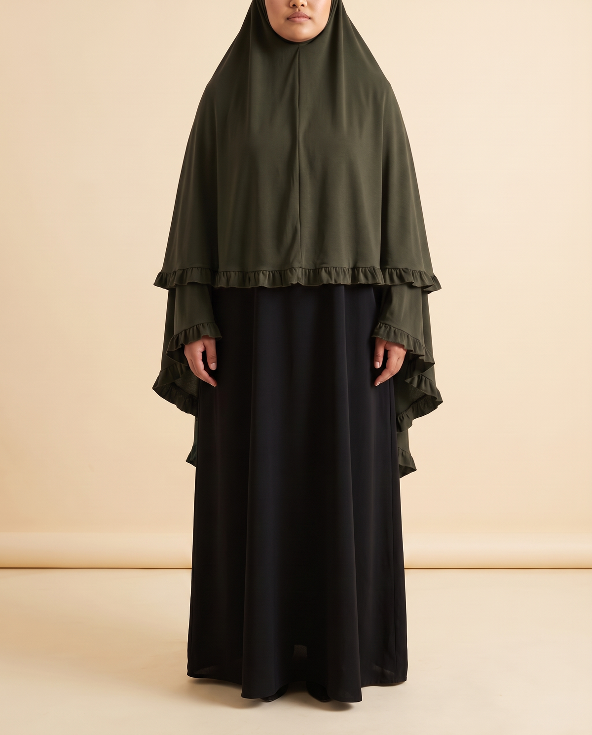 Sakina overhead khimar in Army Green, front