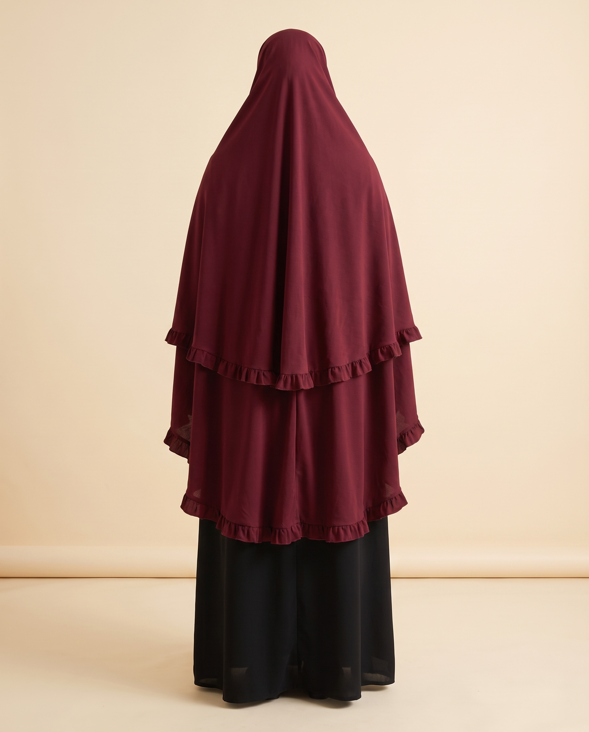 Sakina overhead khimar in Dark Red, back view