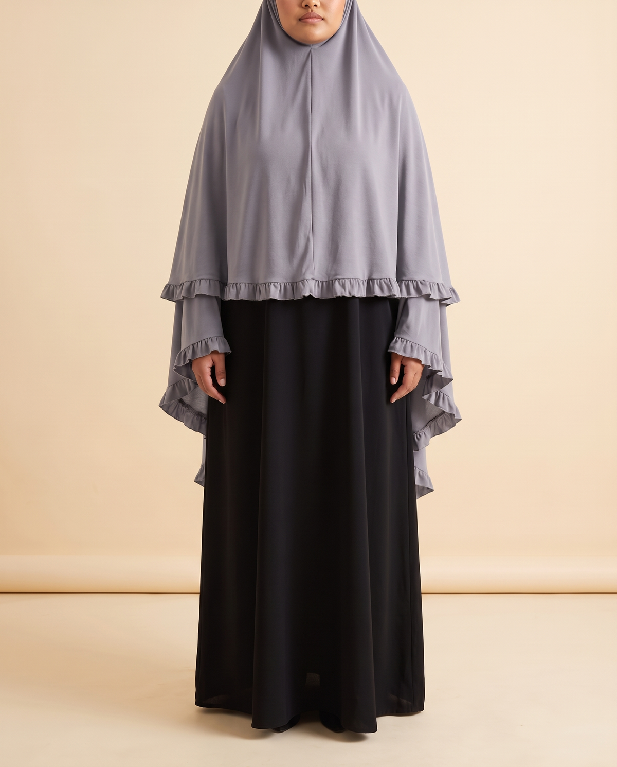 Sakina overhead khimar in Light Grey, front