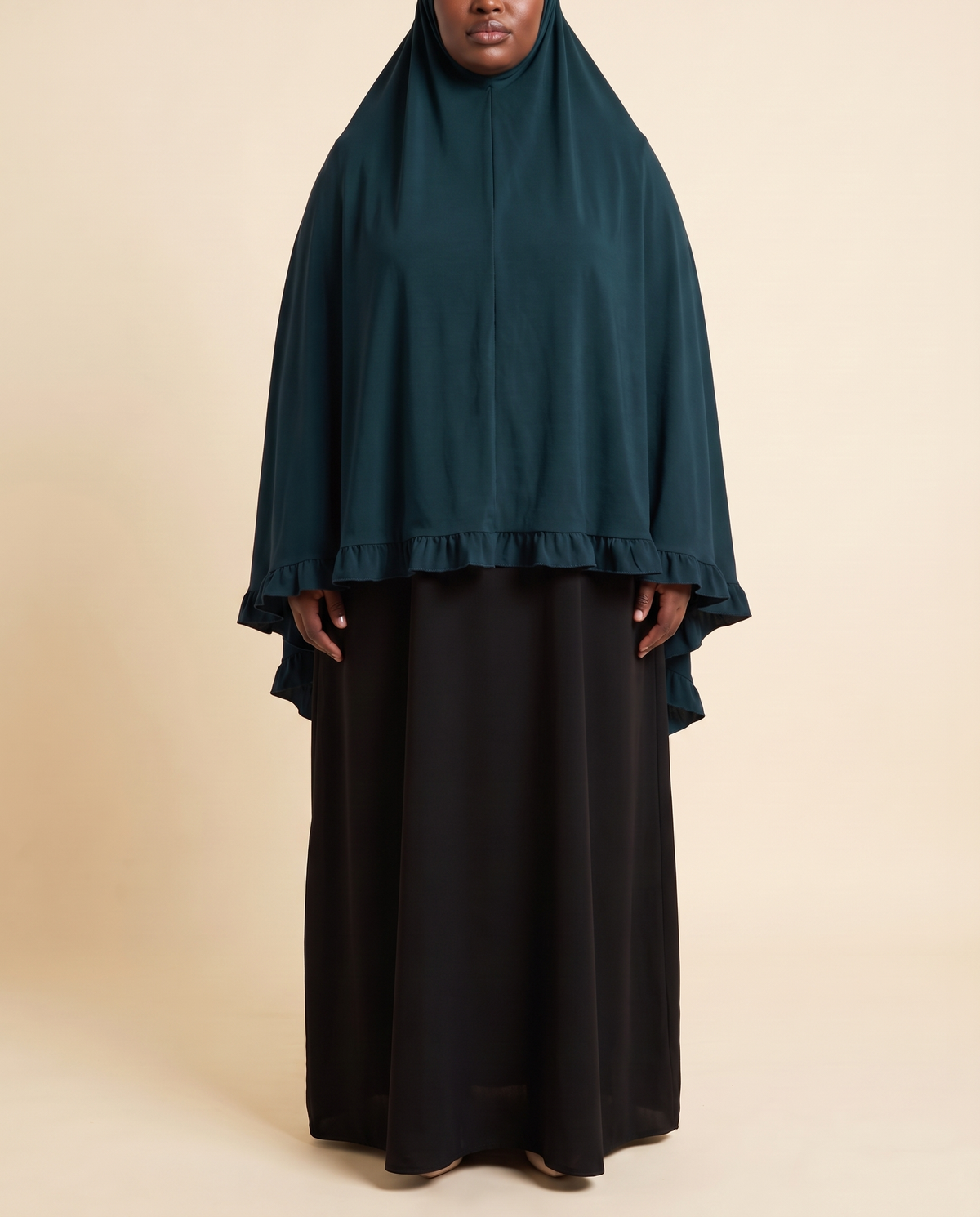 Sakina overhead khimar in Dark Green, front