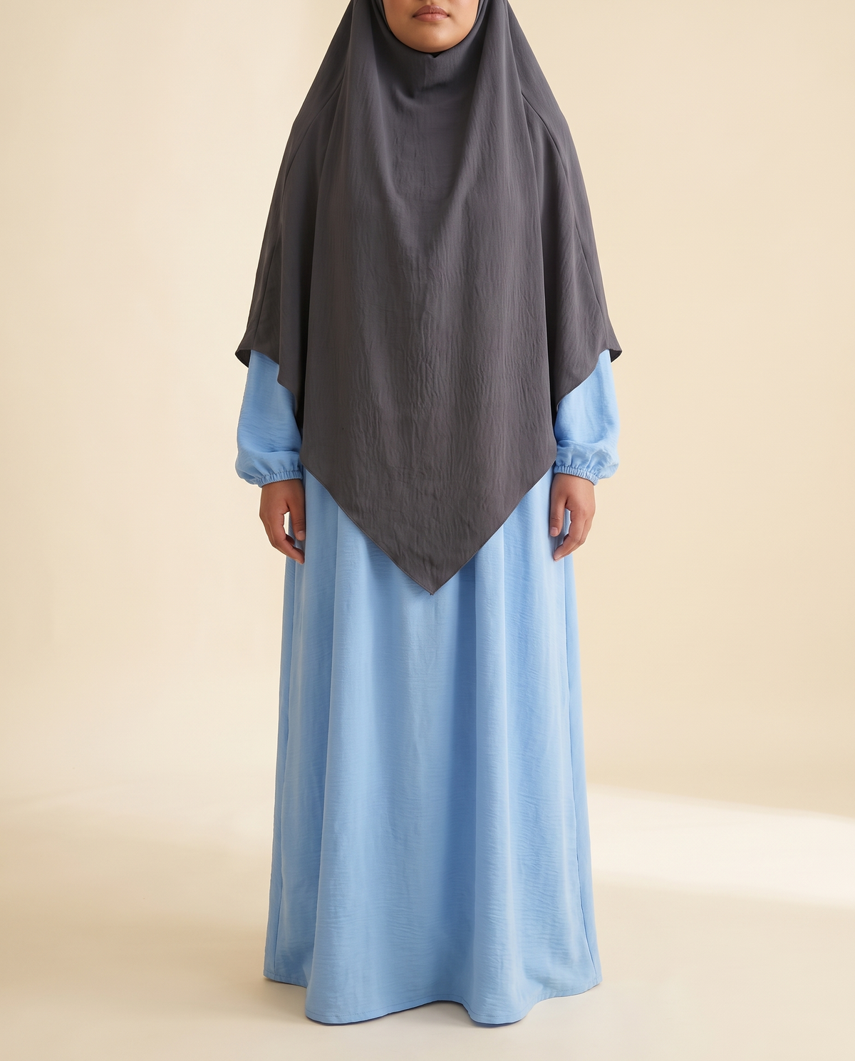 Shatha lantern sleeve prayer set in Light Blue & Dark Grey, front