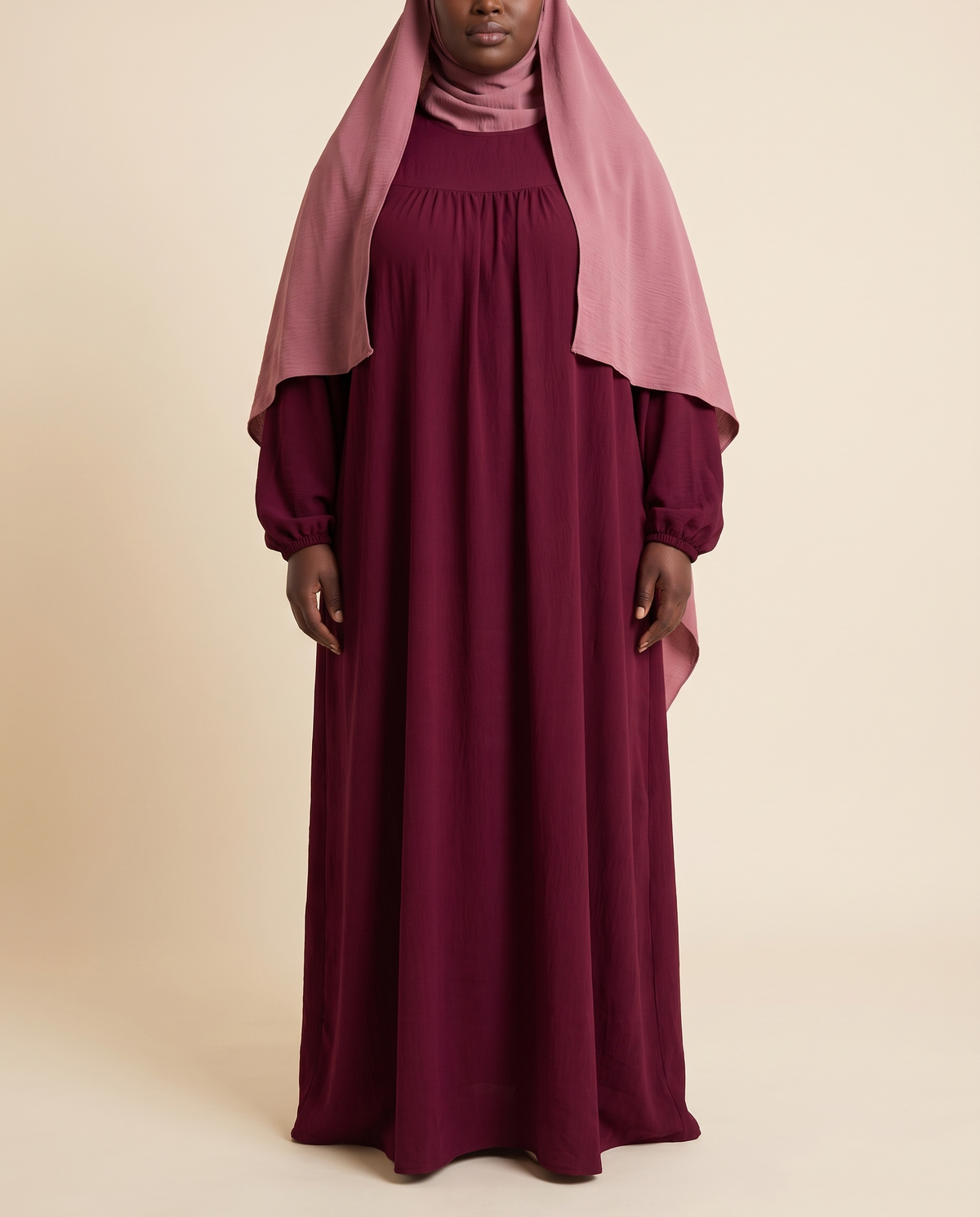 Shatha lantern sleeve prayer set in Wine Red & Pink, front