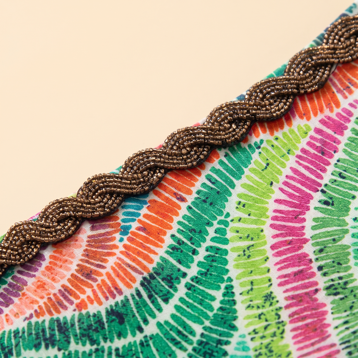 Shirin printed tassel-hem kaftan — beaded neckline and print detail
