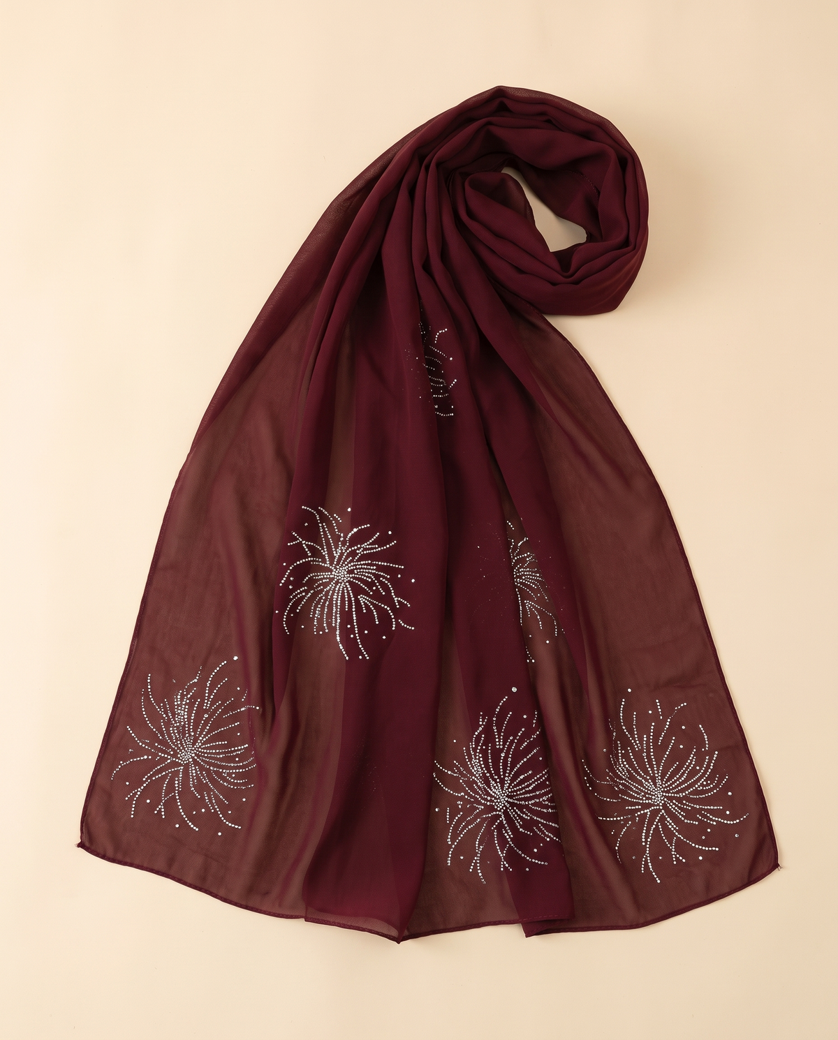 Sundus chiffon instant hijab in Burgundy, flat