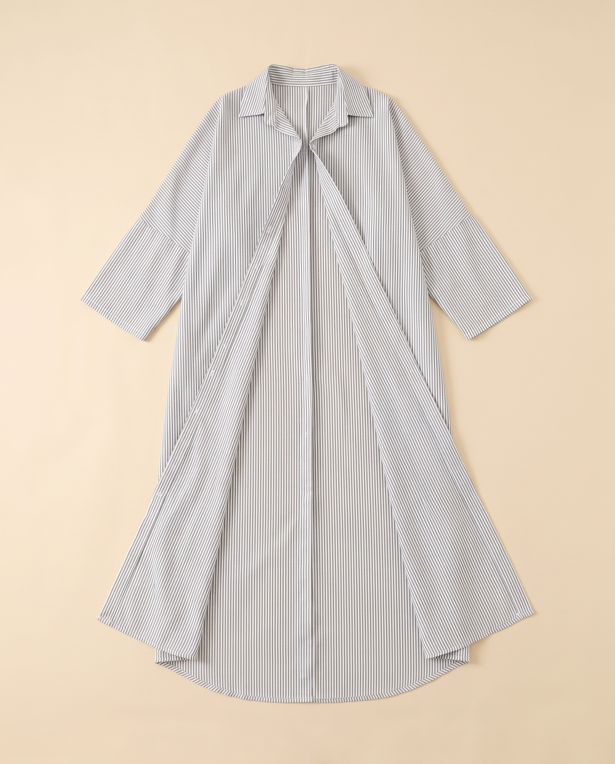Striped longline shirt abaya in Grey Stripe, flat lay