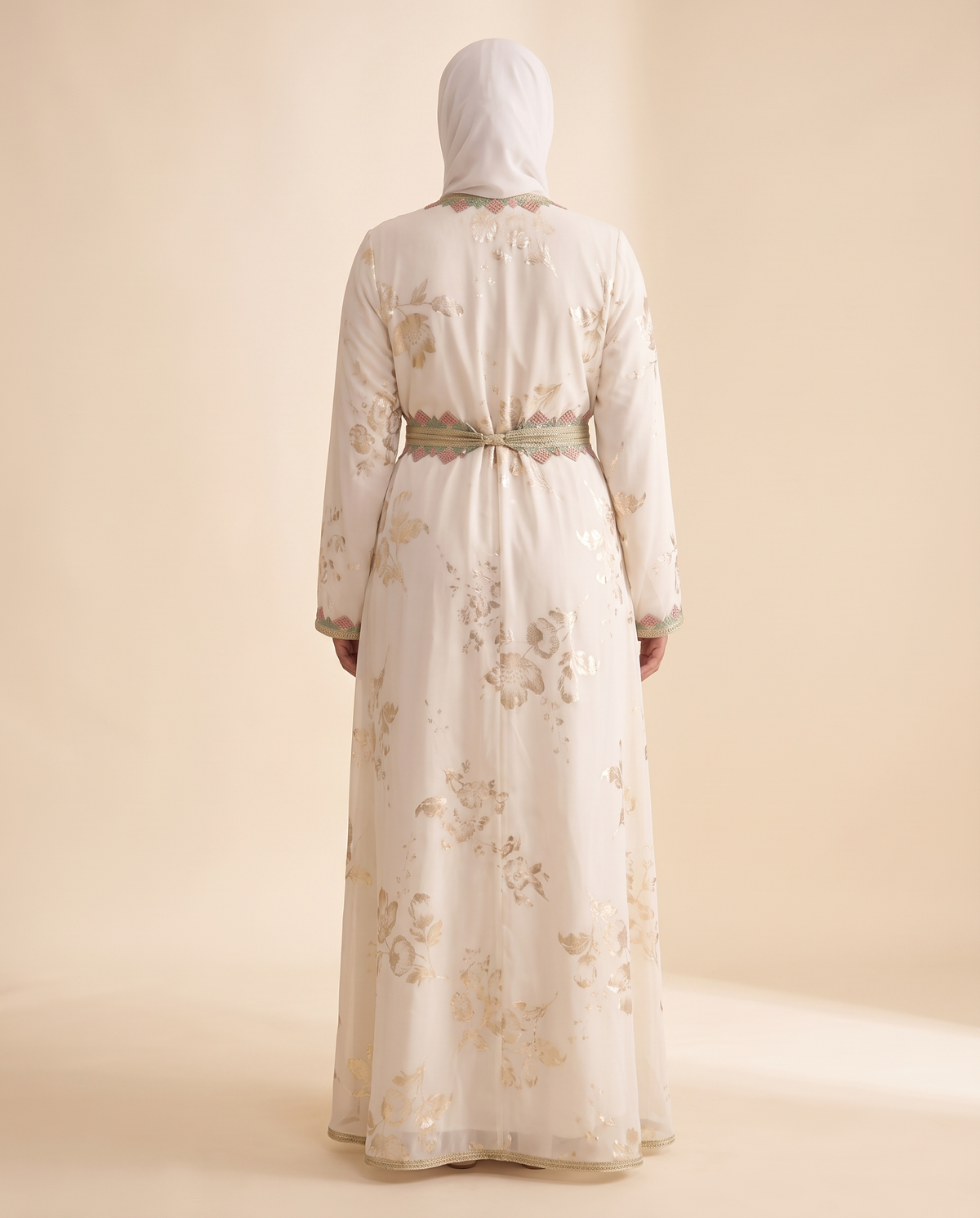 Soraya embroidered belted kaftan — back view