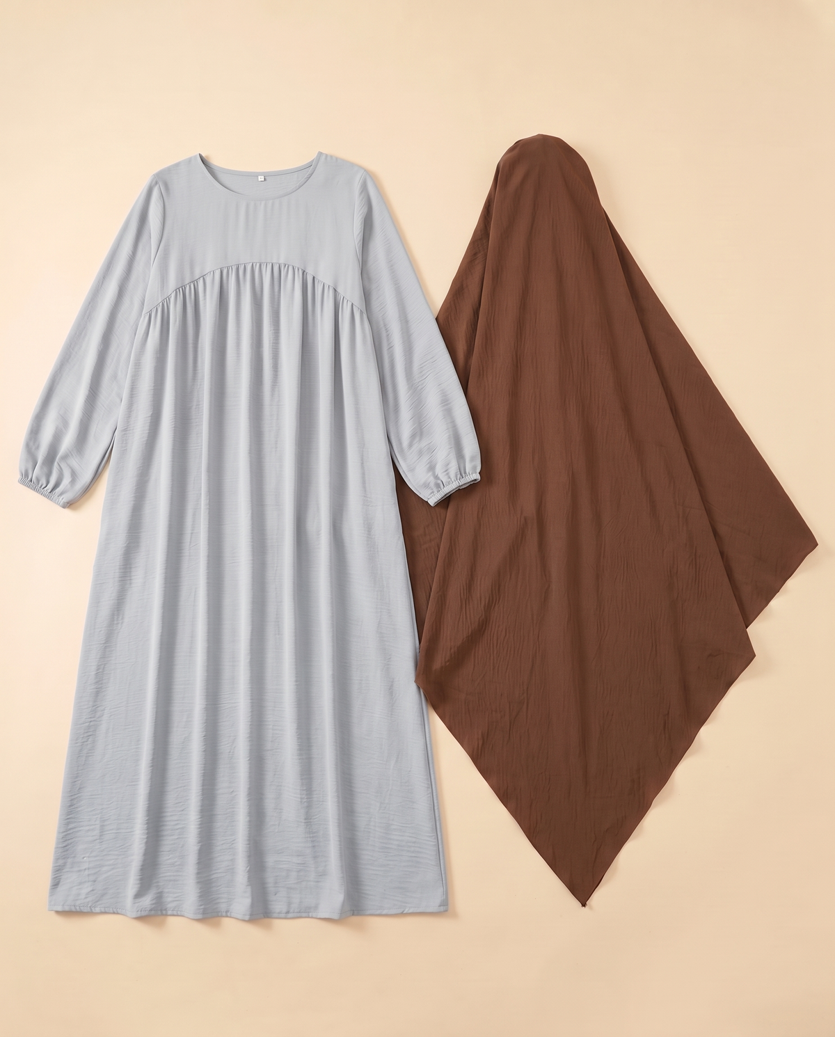 Shatha lantern sleeve prayer set in Light Grey & Coffee, flat lay