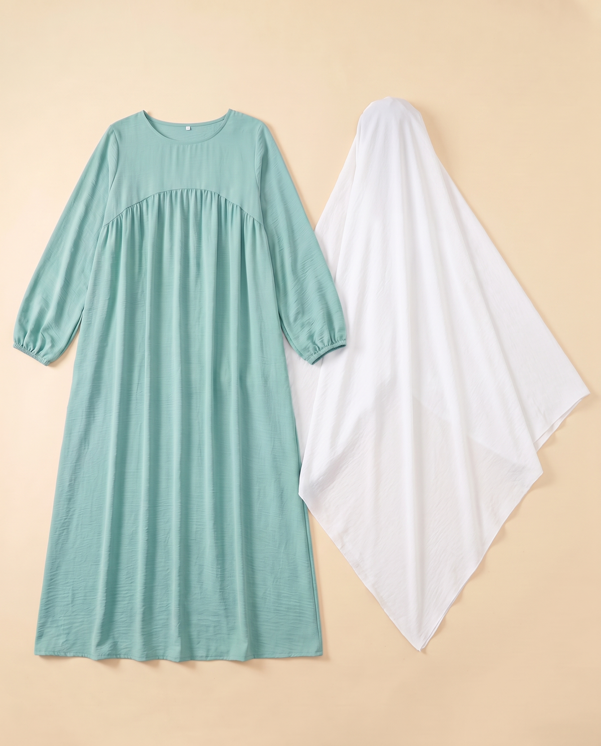 Shatha lantern sleeve prayer set in Mint & White, flat lay