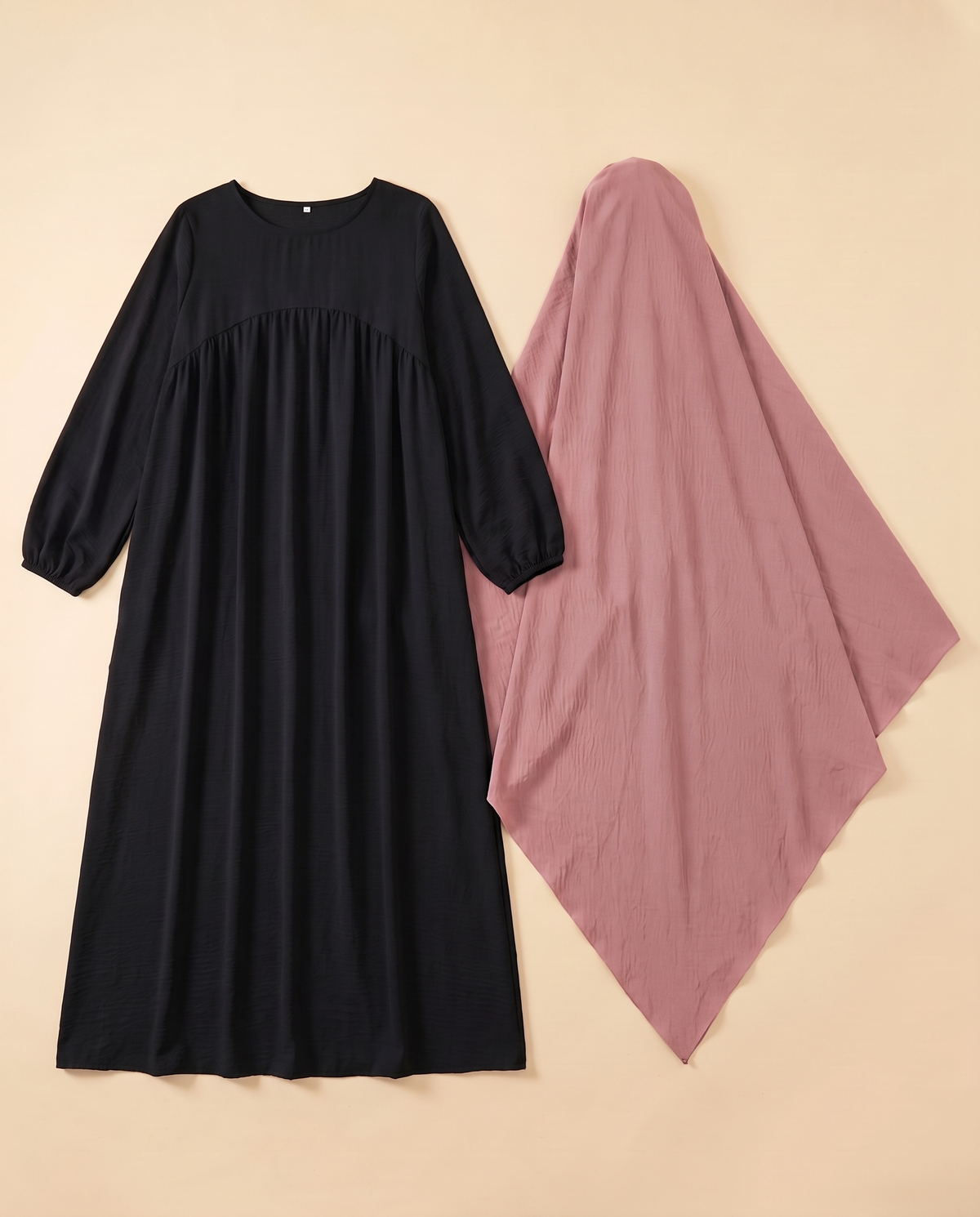 Shatha lantern sleeve prayer set in Black & Pink, flat lay