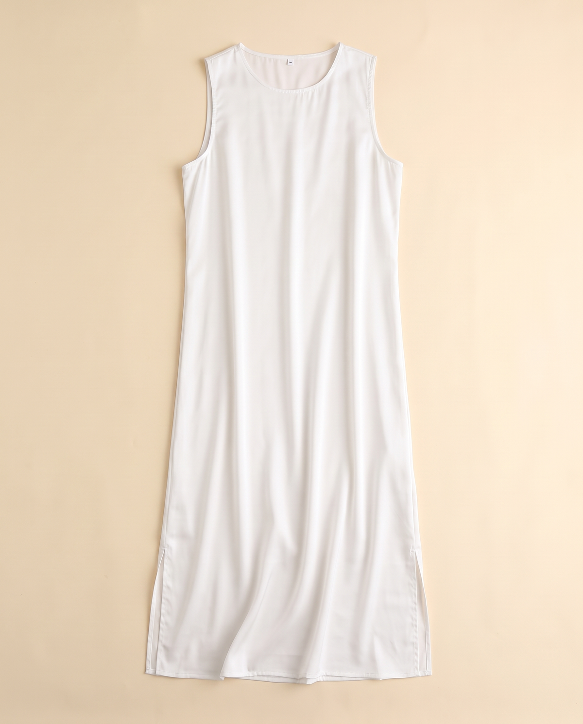 Sleeveless satin slip underdress in White, flat lay