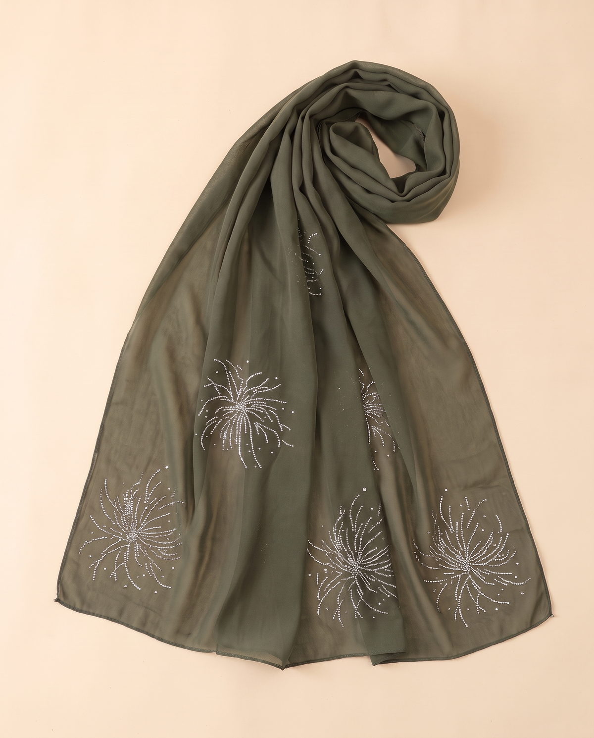 Sundus chiffon instant hijab in Sage, flat