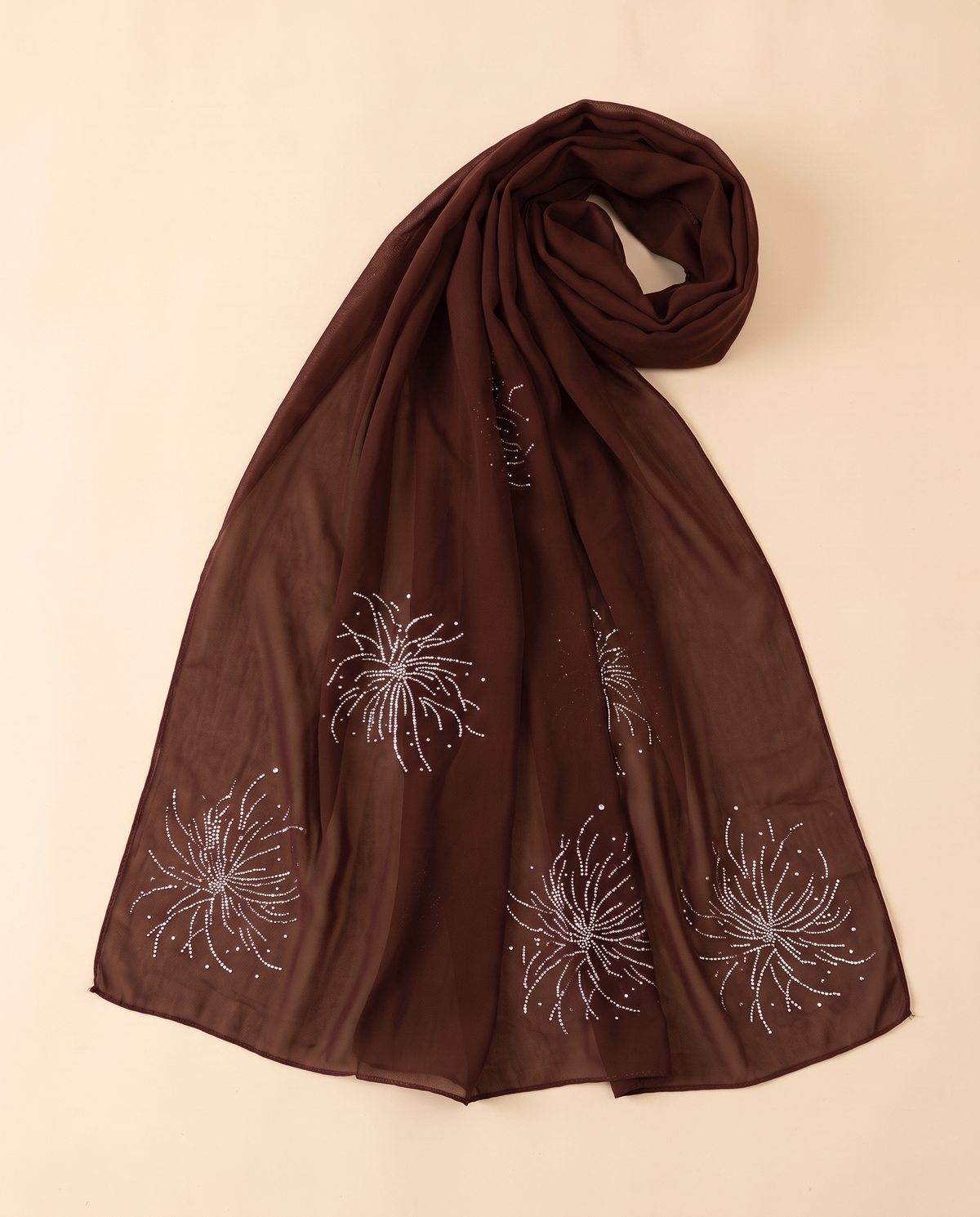 Sundus chiffon instant hijab in Chocolate, flat