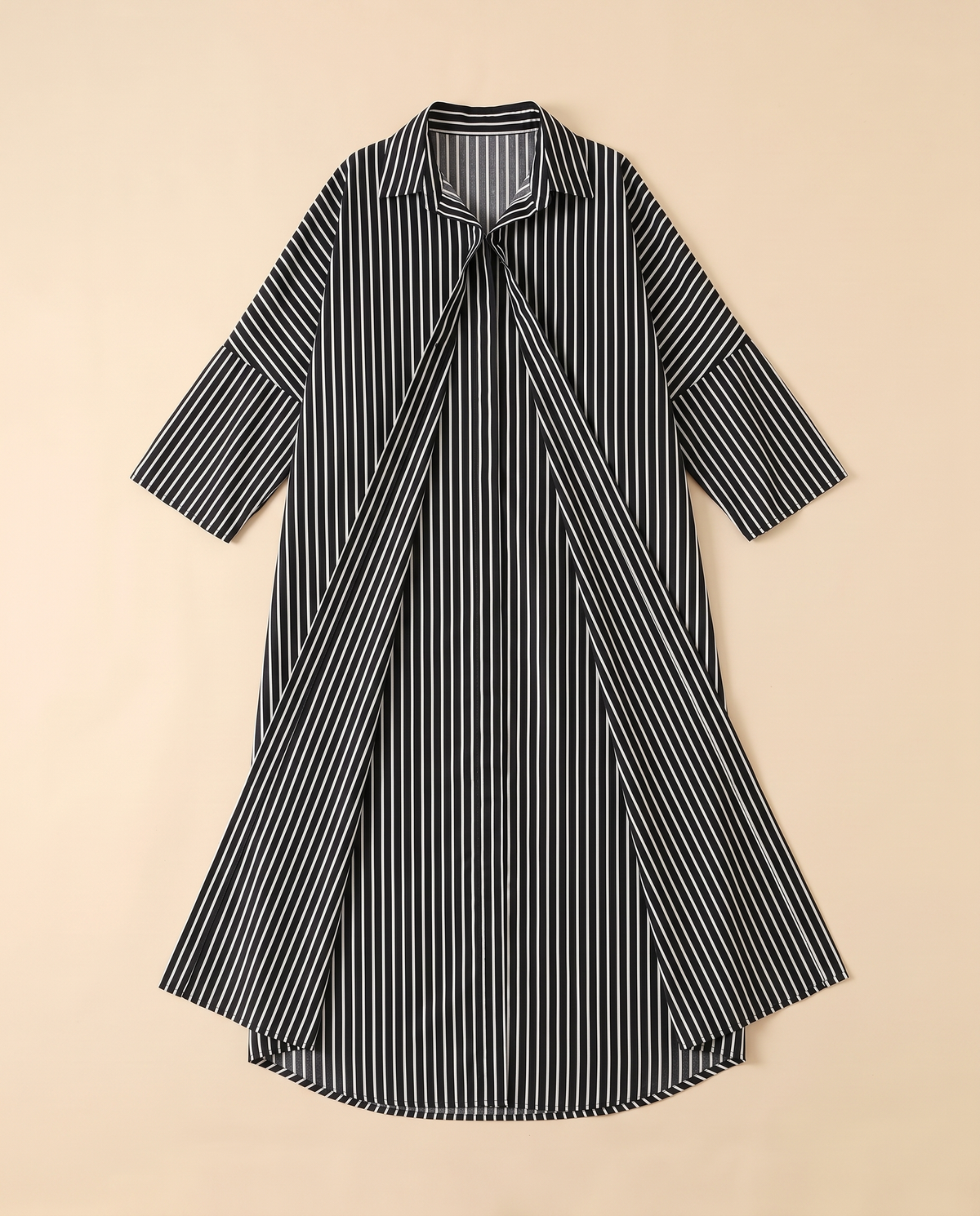 Striped longline shirt abaya in Black Stripe, flat lay