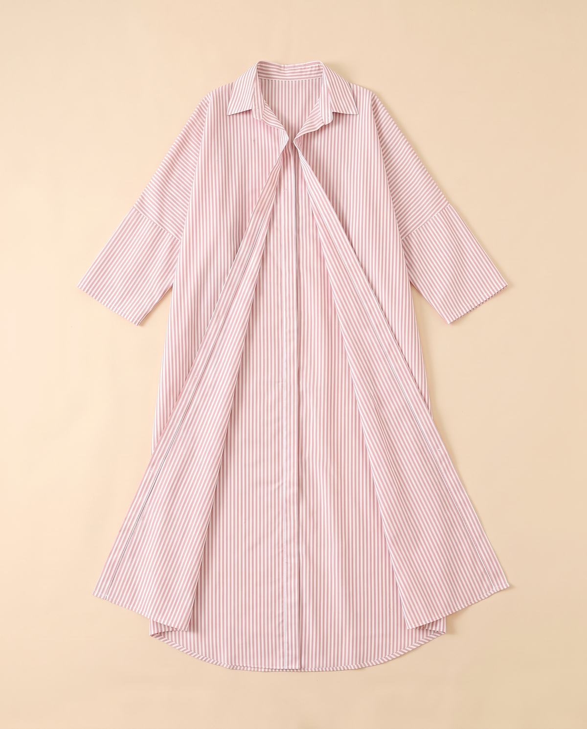 Striped longline shirt abaya in Pink Stripe, flat lay