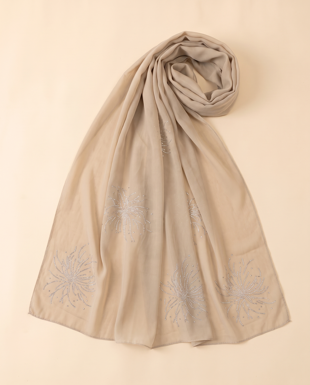 Sundus chiffon instant hijab in Beige, flat