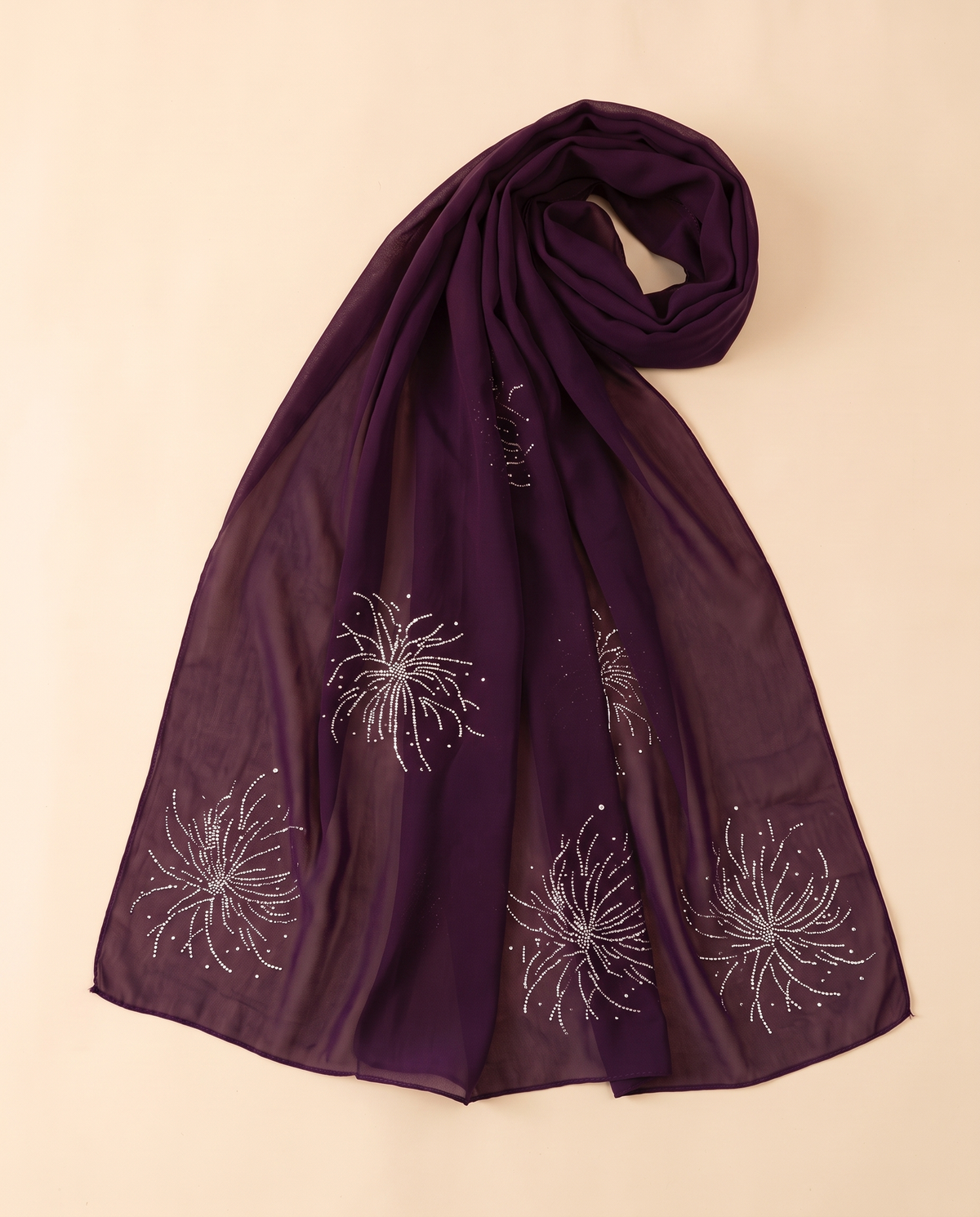 Sundus chiffon instant hijab in Plum, flat