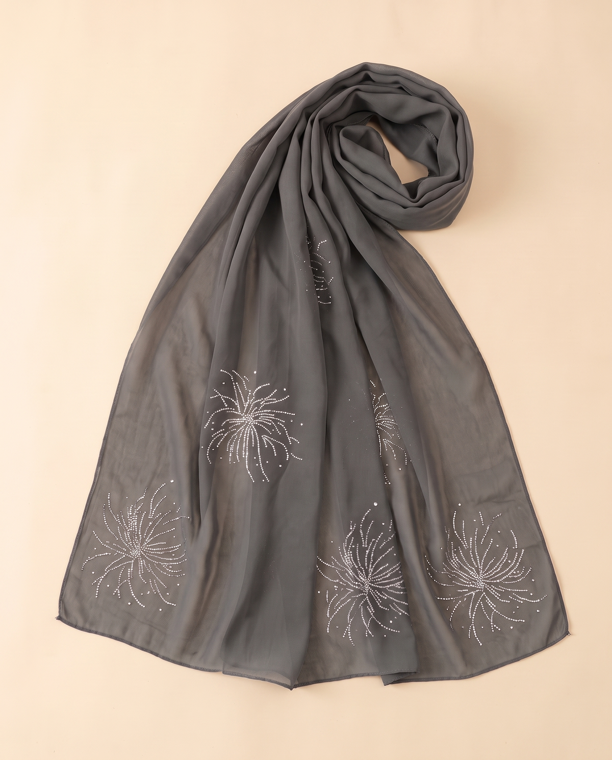 Sundus chiffon instant hijab in Grey, flat