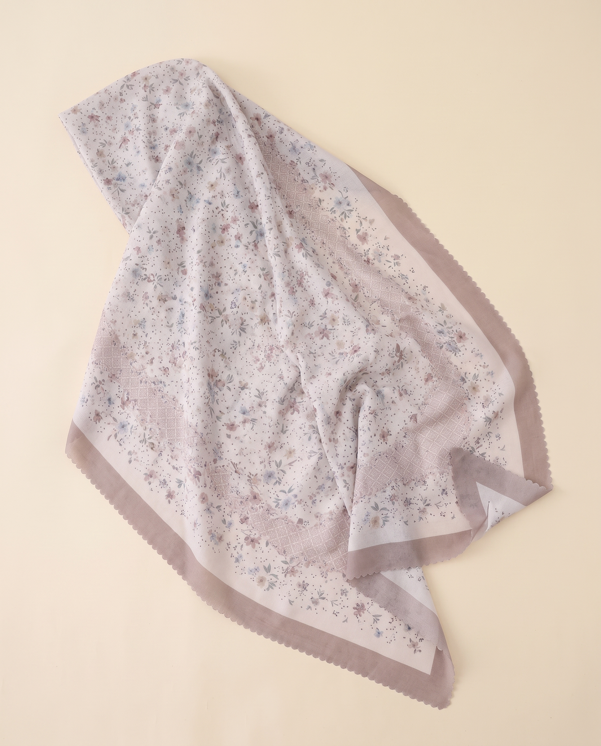 Voile slip-on instant hijab in Grey Floral, flat