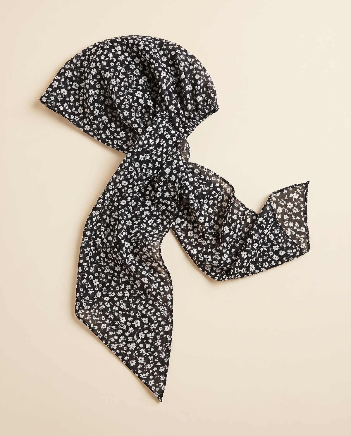 Voile slip-on instant hijab in Black Floral, flat