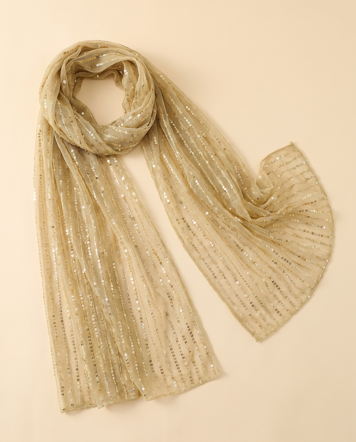 Zara sequin shimmer scarf in Gold, flat
