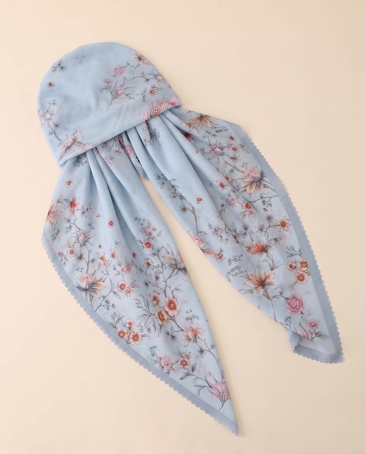 Voile slip-on instant hijab in Blue Floral, flat