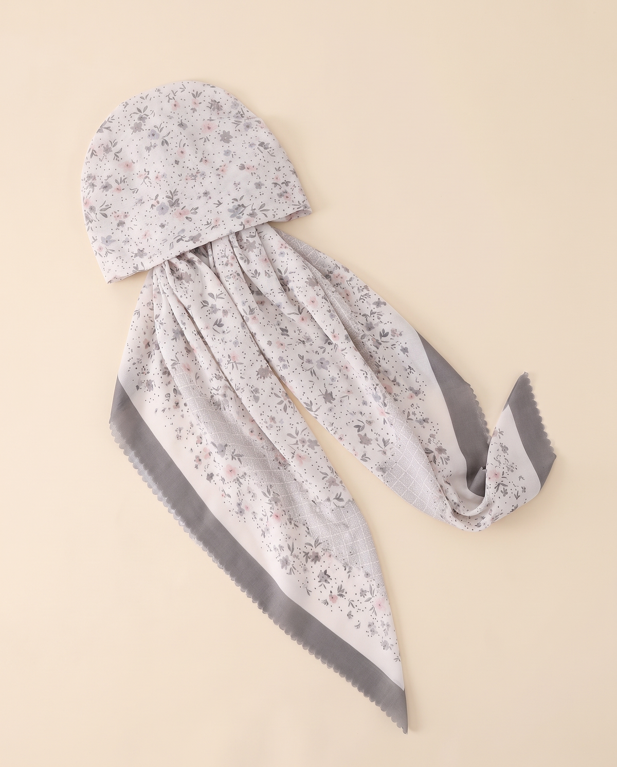 Voile slip-on instant hijab in White Floral, flat
