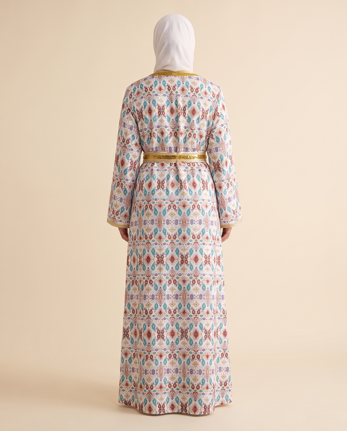Wafa printed kaftan and underdress set, back view