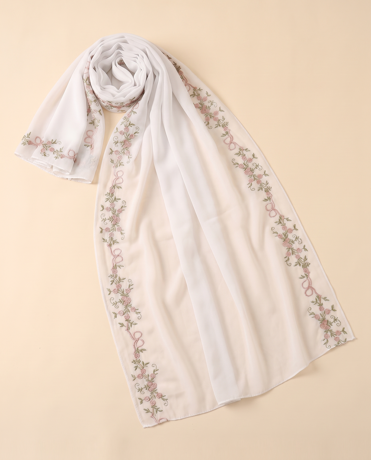 Wardah embroidered chiffon shayla in White, flat