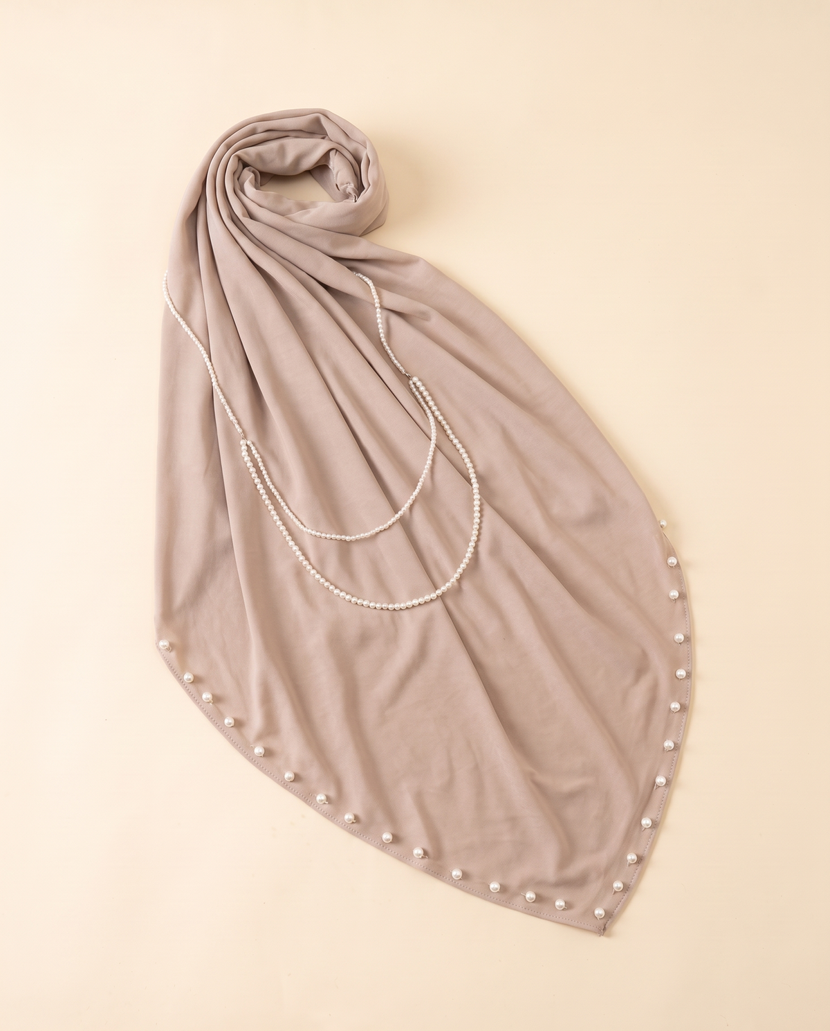 Zahia pearl-trim instant hijab in Nude, flat