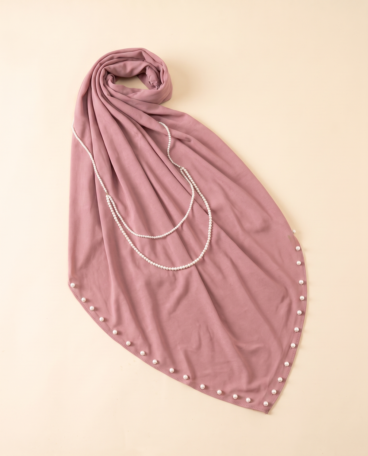 Zahia pearl-trim instant hijab in Dusty Pink, flat