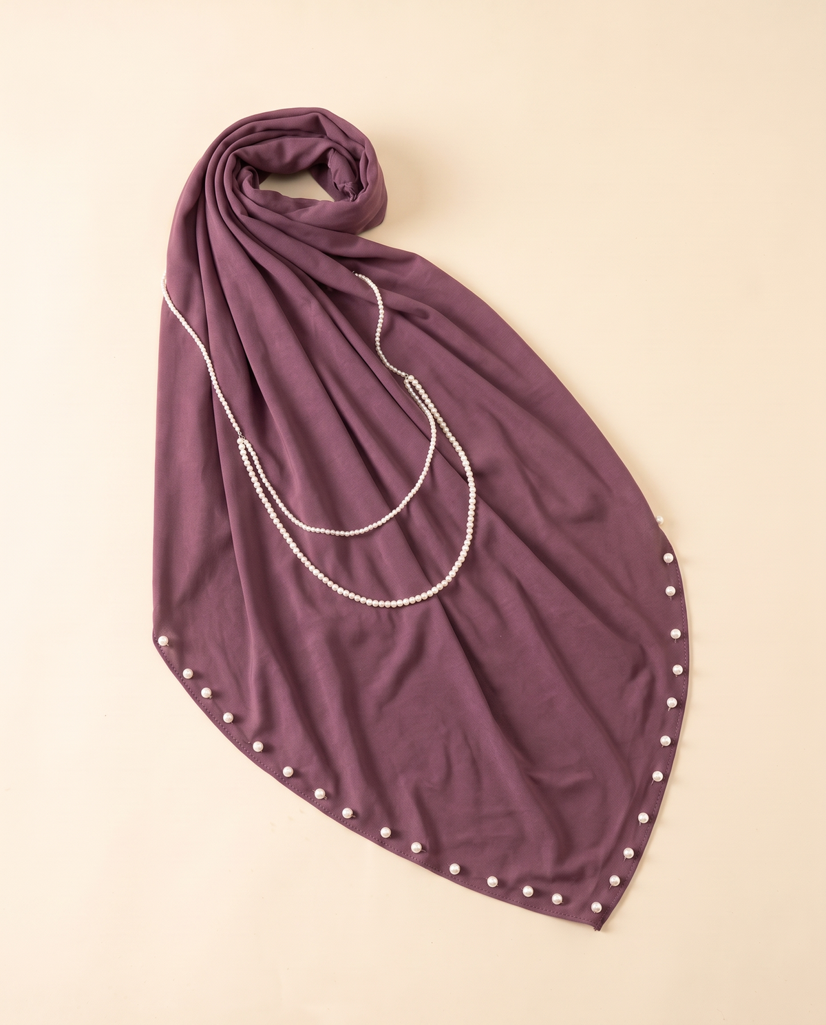 Zahia pearl-trim instant hijab in Mauve, flat