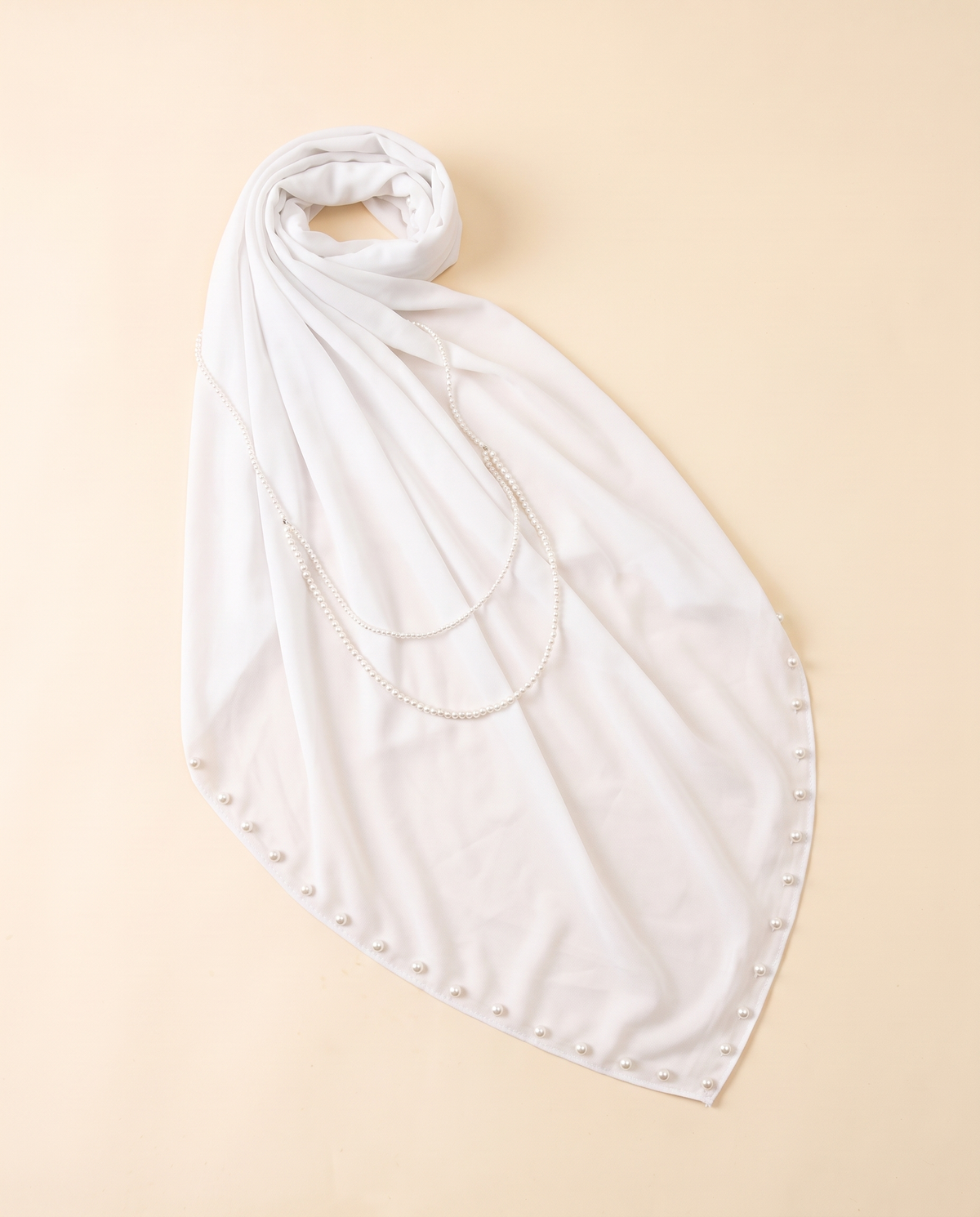 Zahia pearl-trim instant hijab in White, flat